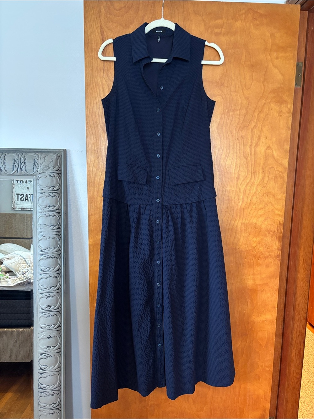 ME+EM Navy Sleeveless Collared Button-Front Midi Dress